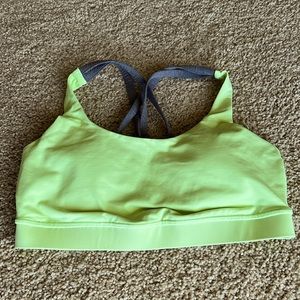 Lululemon workout bra, size 8 in neon yellow with gray straps